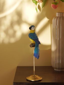 Pure Home + Living - Blue Yellow Polyresin Macaw on Bronze Stand