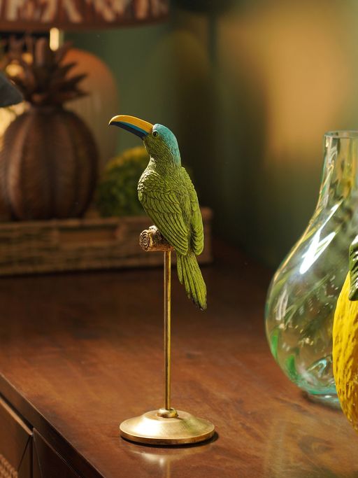 Pure Home + Living Green Polyresin Toucan on Bronze Stand