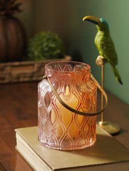 Pure Home + Living - Orange Pink Ombre Textured Glass Lantern