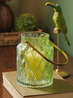 Pure Home + Living - Green Blue Ombre Textured Glass Lantern