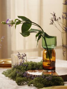 Pure Home + Living - Amber Green Colour block Hourglass Vase