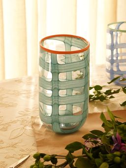 Pure Home + Living - Green Abstract Pattern Glass Vase