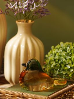 Pure Home + Living - Green Amber Ombre Glass Robin (S)