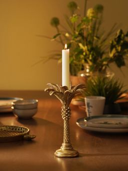 Pure Home + Living - Antique Gold Polyresin Palm Candle Holder