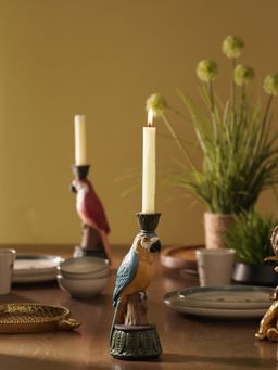 Pure Home + Living - Blue Yellow Polyresin Macaw Candle Holder