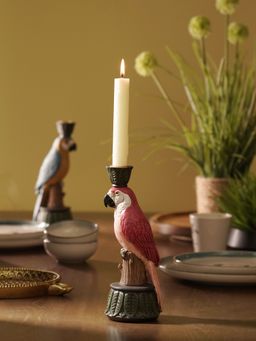 Pure Home + Living - Red Pink Polyresin Macaw Candle Holder