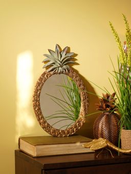 Pure Home + Living - Antique Gold Polyresin Pineapple Oval Mirror