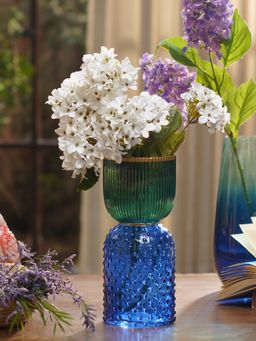 Pure Home + Living - Blue Green Colour blocked Textured Glass Vase