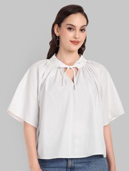 Mera Rang - Nida Smocking White Relaxed Fit Top