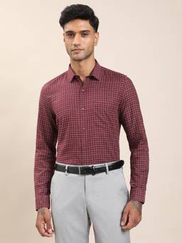 Turtle - Men Maroon Checks Formal Shirt