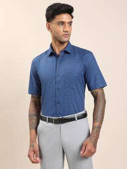Turtle - Men Blue Printed Formal Shirt