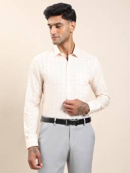 Turtle - Men Beige Printed Formal Shirt