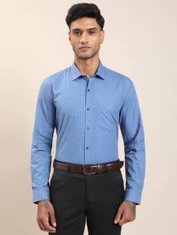 Turtle - Men Blue Checks Formal Shirt