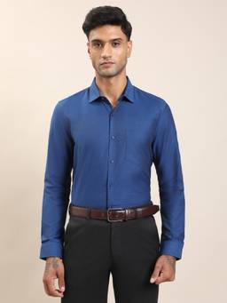 Turtle - Men Navy Blue Solid Formal Shirt