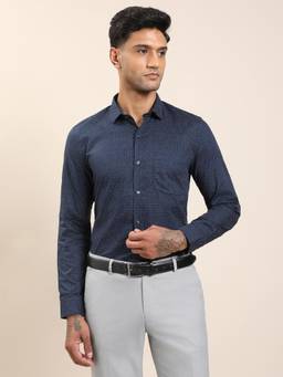 Turtle - Men Navy Blue Printed Formal Shirt