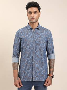 Turtle - Men Blue Printed Casual Shirt
