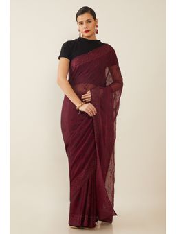 Soch - Women Brown Embellished & Sequined Saree with Stitched Blouse