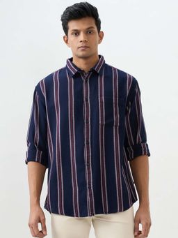Spykar - Navy Blue Striped Slim Fit Shirt for Men