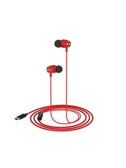 Portronics - Conch 90 in Ear Wired Earphones with Mic Type C Jack 10mm Dynamic Drivers (Red)