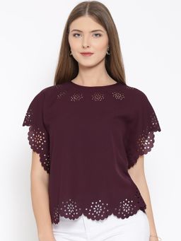 RARE - Women Wine Cut-out Detail Georgette Kaftan Top