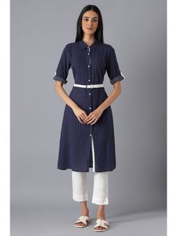 Aurelia - Navy Blue Printed Stripes Casual Kurta (Set of 2)