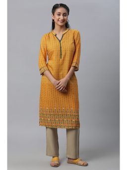 Aurelia - Yellow Printed Straight Casual Kurta