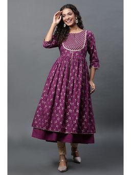 Aurelia - Purple Heavy Yoke Printed Anarkali Kurta