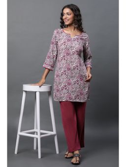 Aurelia - Purple Embroidered Printed Short Kurti