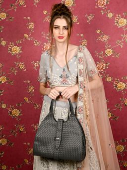 Odette - Grey Patterned Spacious Handbag