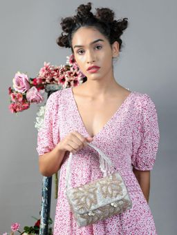 Odette - Silver Fully Beaded Sequenced Handbag