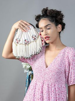 Odette - White Stunning Tassel Embellished Clutch Bag