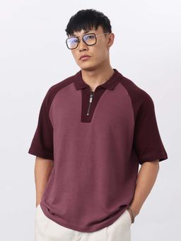 The Souled Store - Plum Men Oversized Polo T-Shirt - Purple