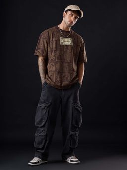 The Souled Store - Official Harry Potter: Platform Ticket Men Oversized T-Shirt - Brown