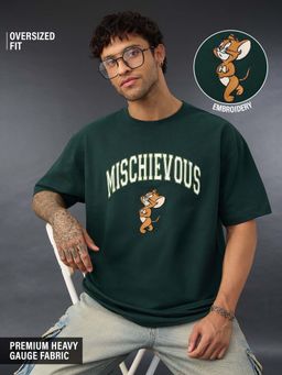 The Souled Store - Official Tom And Jerry: Mischievous Men Oversized T-Shirt - Green