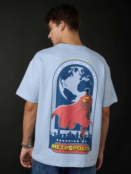 The Souled Store - Official Superman: Guardian Of Metropolis Men Oversized T-Shirt - Blue