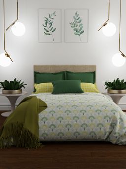 MYTRIDENT - Utsav Bedsheet Set Cotton 1 Bedsheet With 2 Pillow Covers Deco Dreamland Lime (Queen)