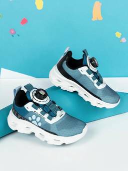 Truffle Collection - Blue Mesh Paw Print Dial Lock Closure Sneakers for Kids