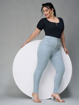 Miss Chase - A+ Curve Collection Plus Size Women's Light Blue High Rise Denim Jeans