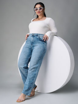 Miss Chase - A+ Curve Collection Plus Size Women's Light Blue Wide-Leg Fit Denim Jeans