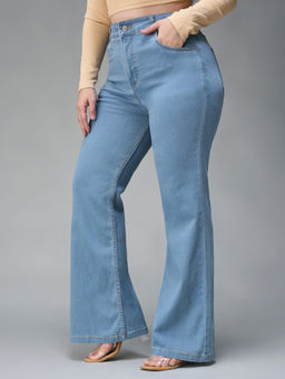 Miss Chase - A+ Curve Collection Plus Size Women's Light Blue Bootcut Denim Jeans