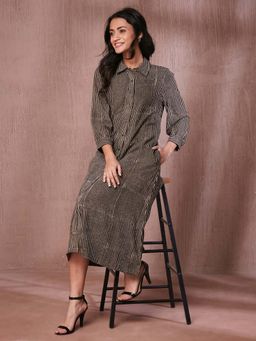 Fabindia - Black Viscose Stripes Midi Dress