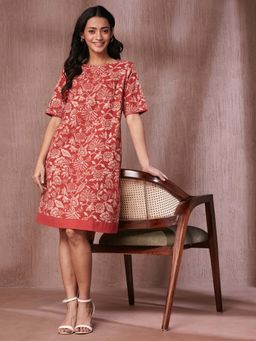 Fabindia - Coral Cotton Linen Printed Short Dress