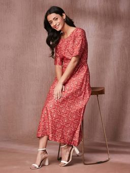 Fabindia - Pink Cotton Silk Printed Midi Dress (Set of 2)