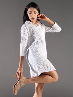SHOWOFF - Classic Women's White Shirt Dress