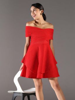 SHOWOFF - Edition Women's Red Solid Fit and Flare Dress
