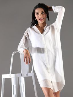 SHOWOFF - White Solid Shirt Dress