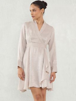 Femmella - Beige Satin Wrap Mini Dress