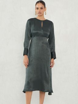 Femmella - Olive Satin Wrap Midi Dress