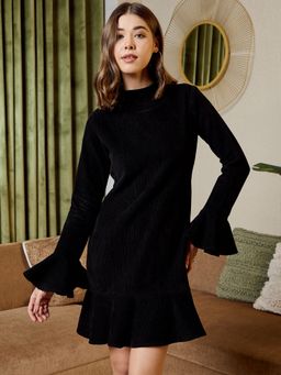 Mabish By Sonal Jain - Black Mini Dress with Frill At Bottom