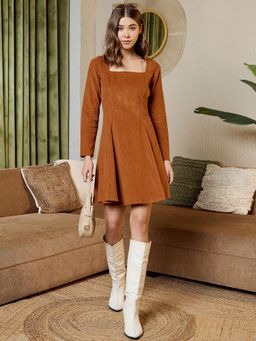 Mabish By Sonal Jain - Brown Short Flare Dress with Cut-Out Back